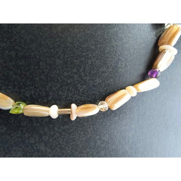 Carolyn Pollack Natural Shell Amethyst Peridot Beaded Necklace Sterling - Picture 6 of 8